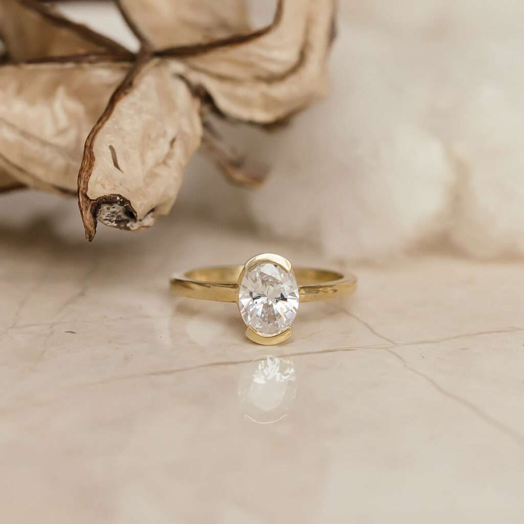 Oval Shaped Half Tube Ring | Engagement Ring