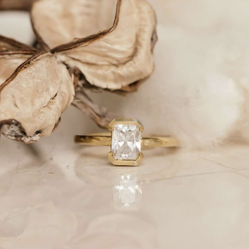 Emerald Cut Half Tube Ring, Engagement Ring