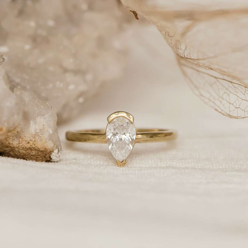 Pear Shaped Half Tube Ring, Engagement Ring