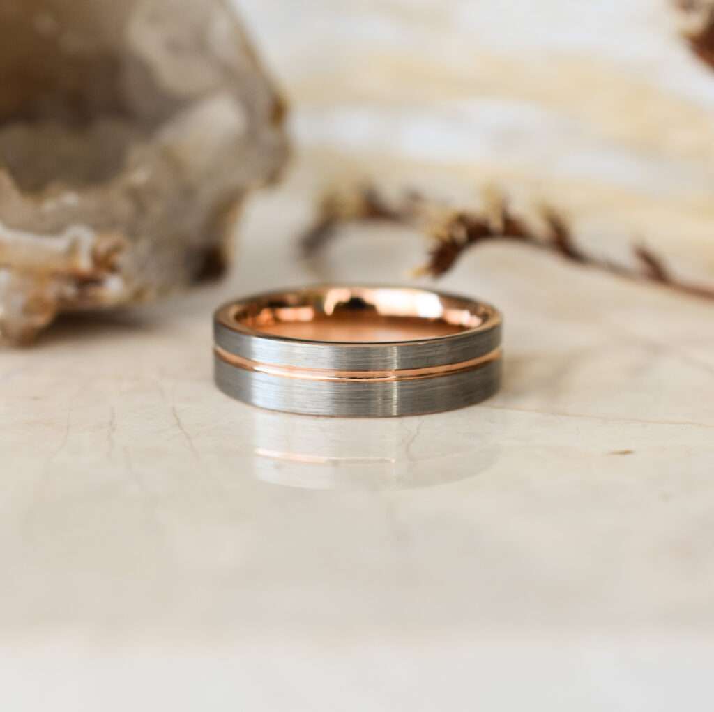 Gold off center Rose Ring for Him