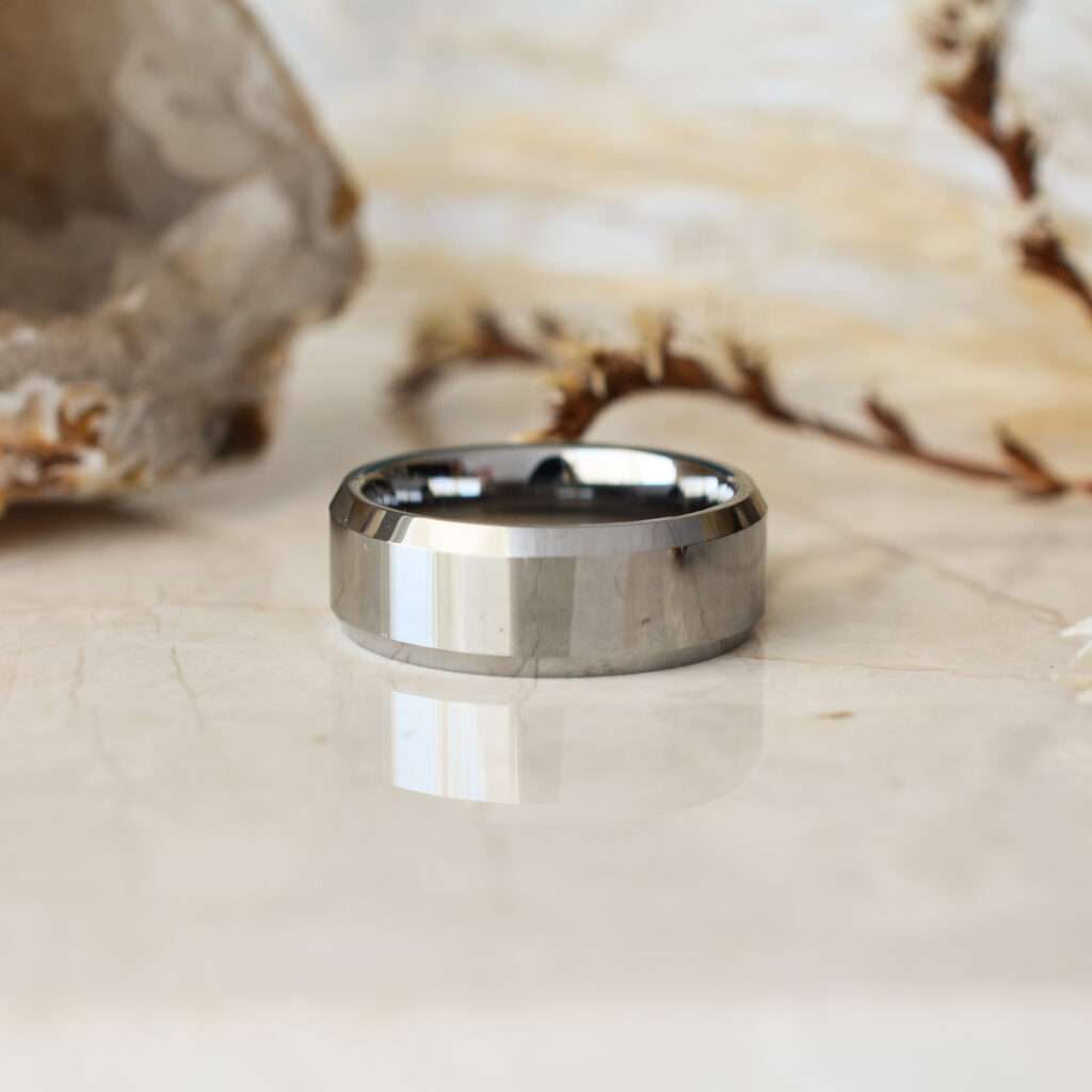 8mm Beveled edge. Description - Full polished beveled edge Tungsten ring.