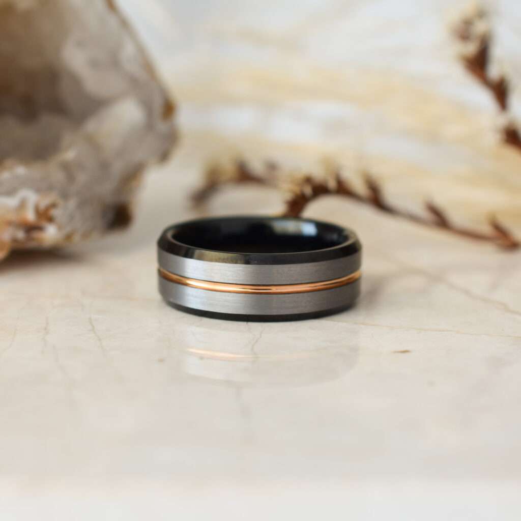 8mm Black Bevelled Edge Tungsten Wedding Bands