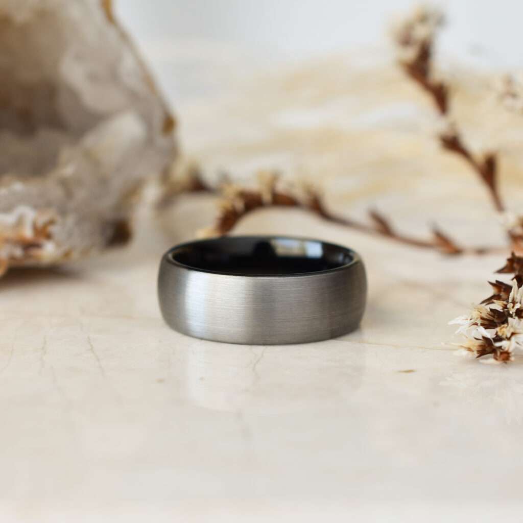 8mm Black Inner D-shape Ring Tungsten Wedding Band