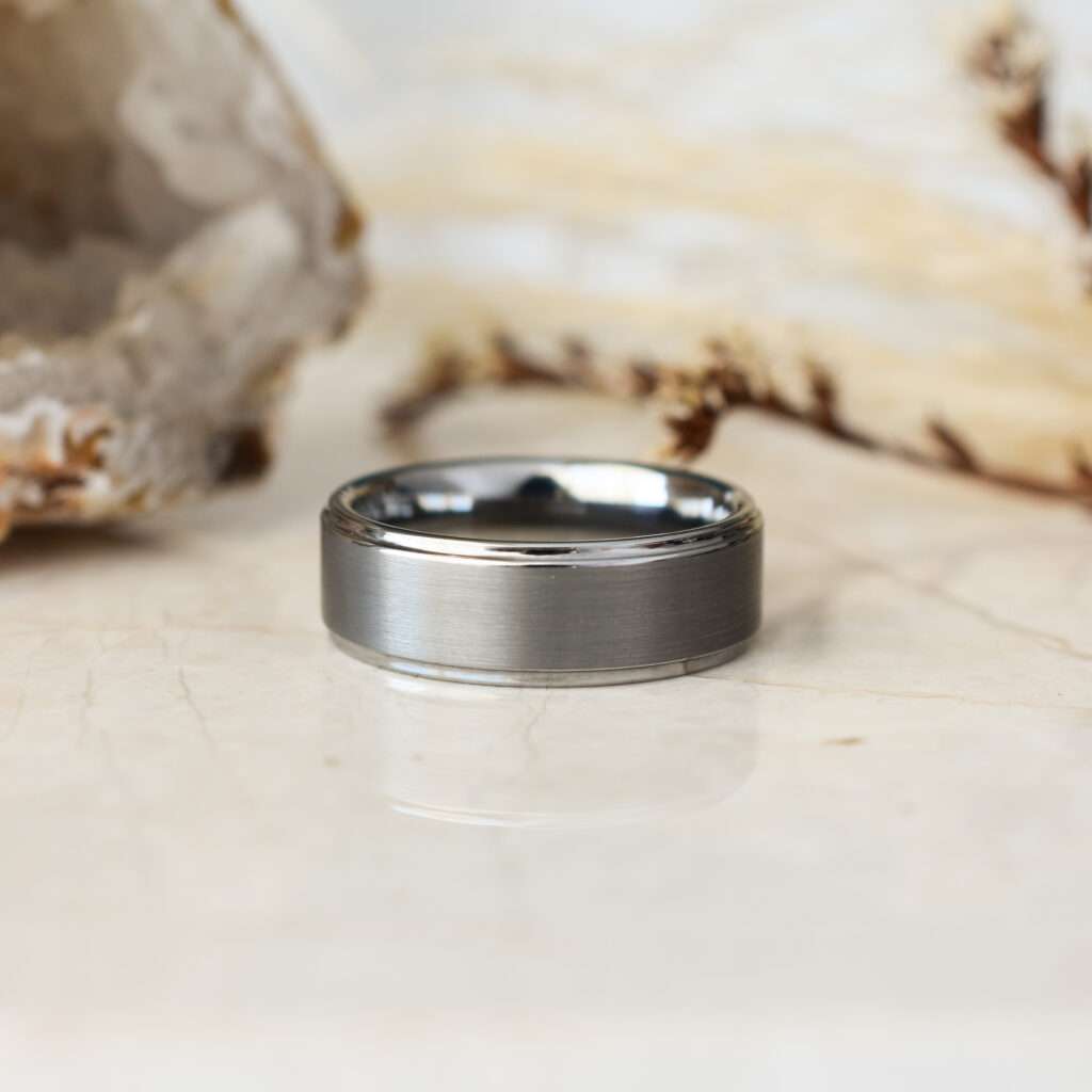8mm Brushed Step Edge Ring Tungsten Wedding Band
