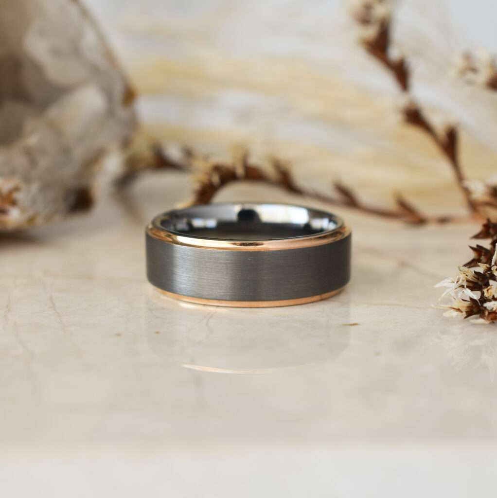 8mm Rose Gold Step Edge Tungsten Wedding Band